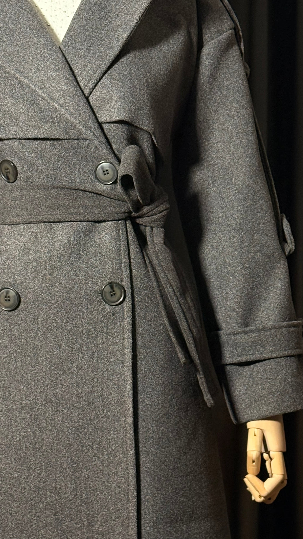 Koyu Gri Kuşaklı Kaşe Kaban – Basic Seri