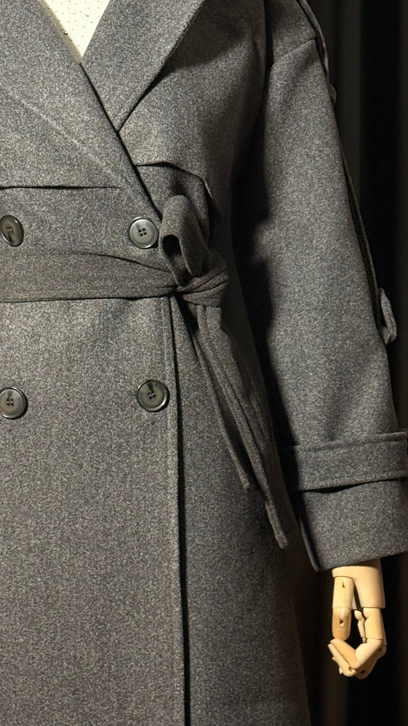 Koyu Gri Kuşaklı Kaşe Kaban – Basic Seri