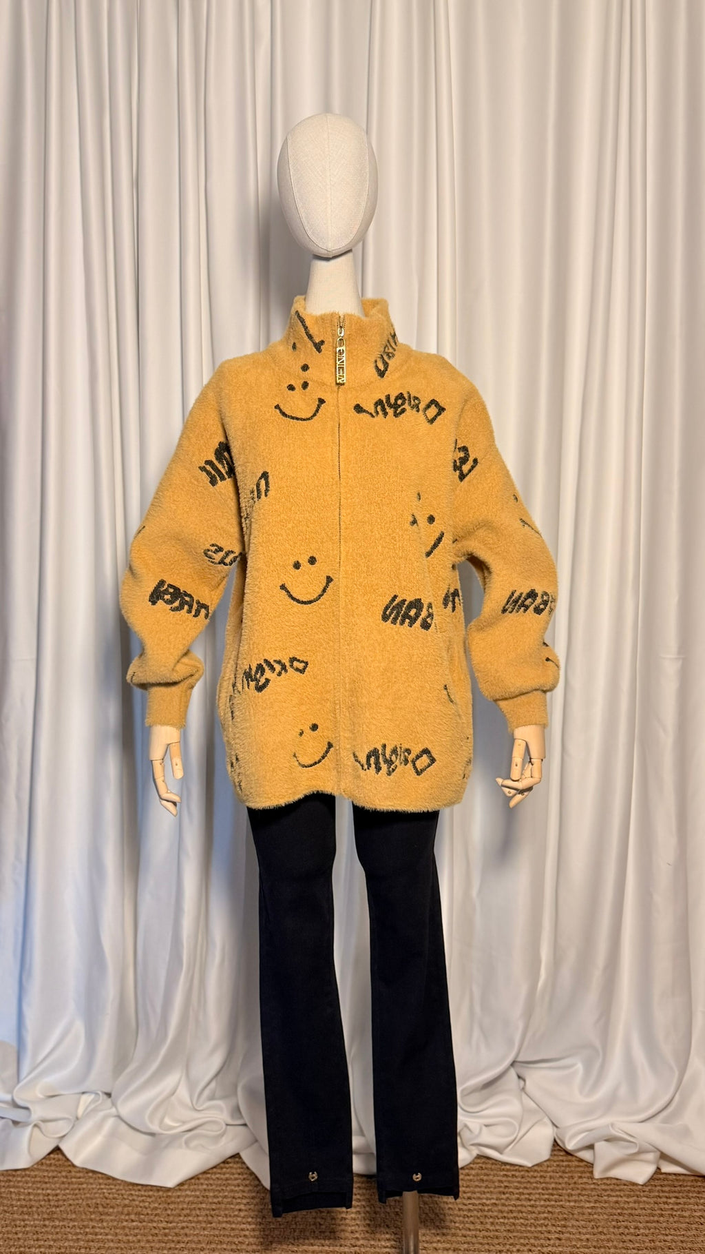 Hardal Renk Gülümseme Desenli Angora Kaşmir