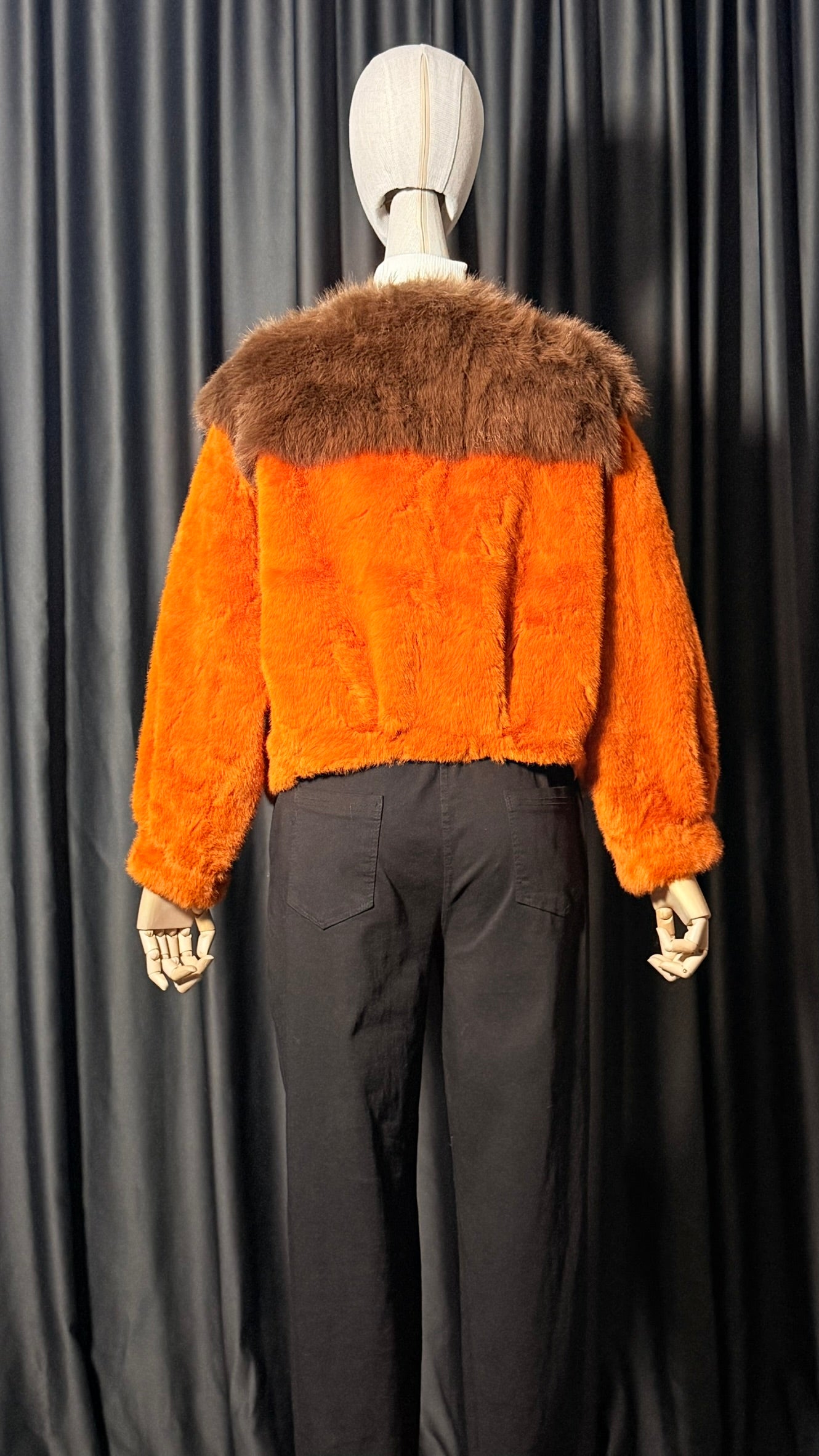 Turuncu Kahverengi Yaka Detaylı Kürk Ceket