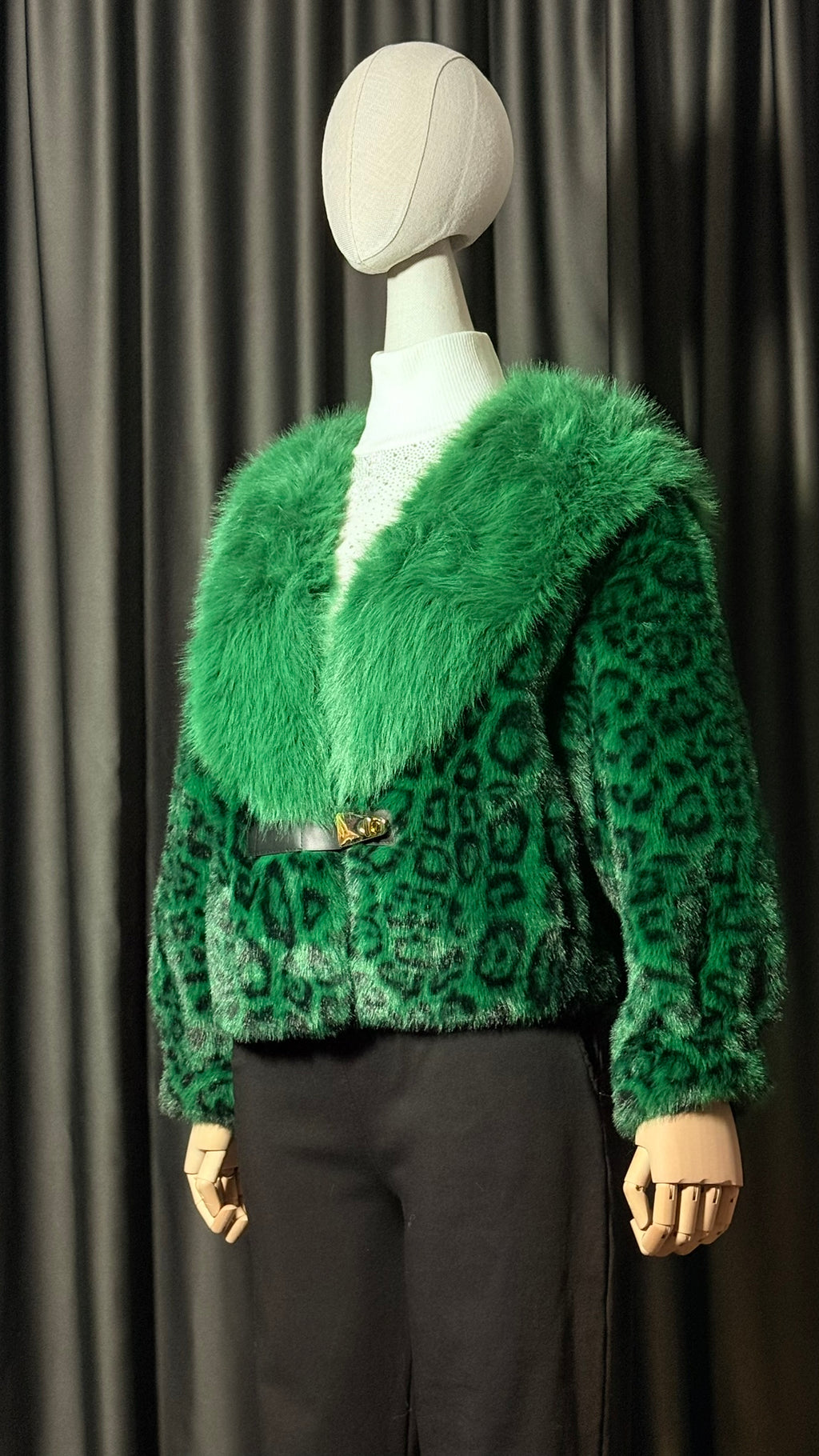 Yeşil Leopar Desenli Kürk Ceket