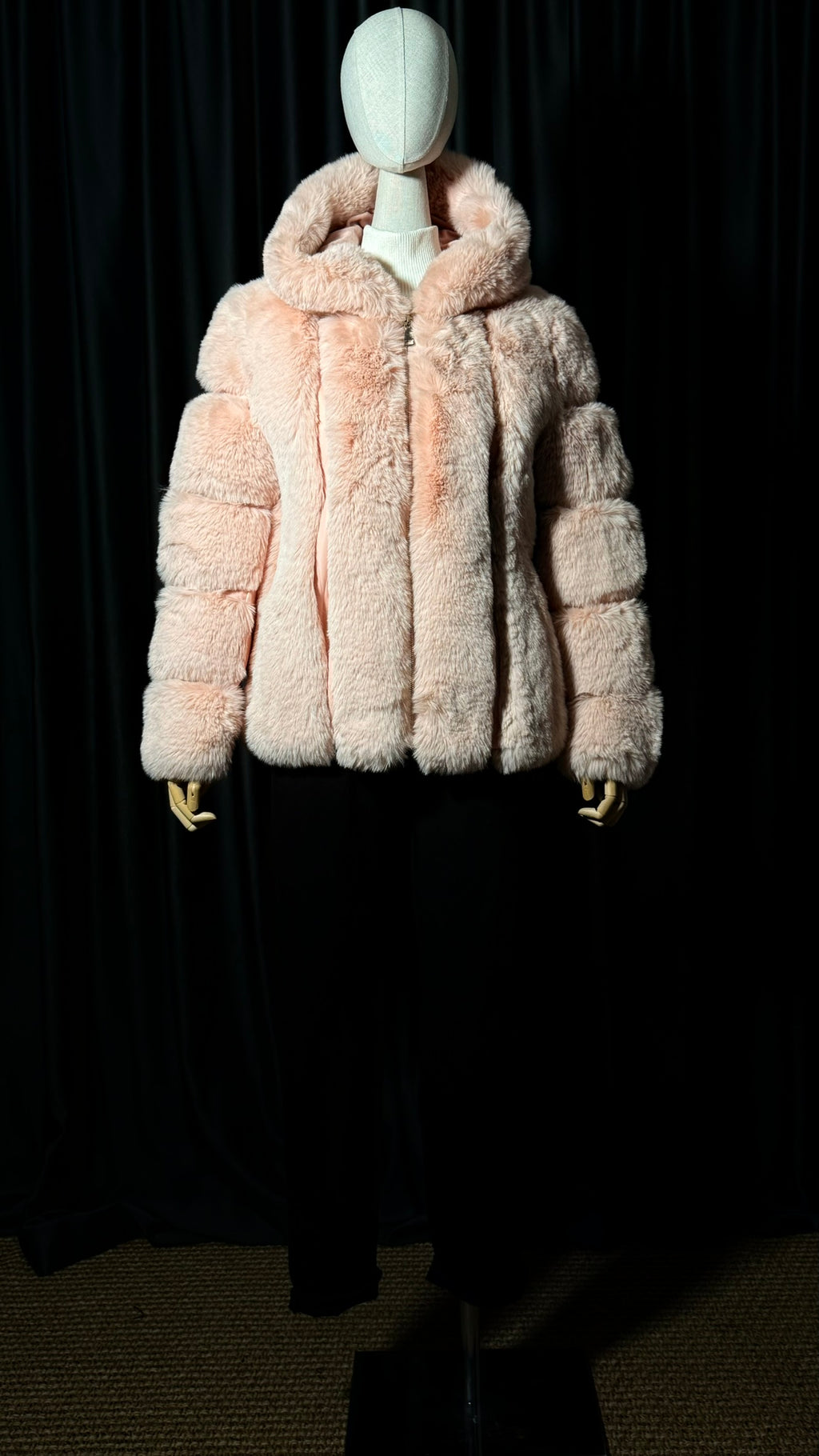 Pudra Kapüşonlu Kürk Mont