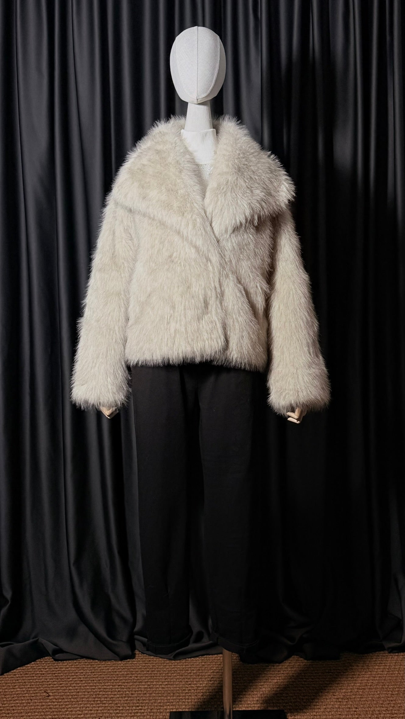 Krem Uzun Tüylü Suni Kürk Ceket