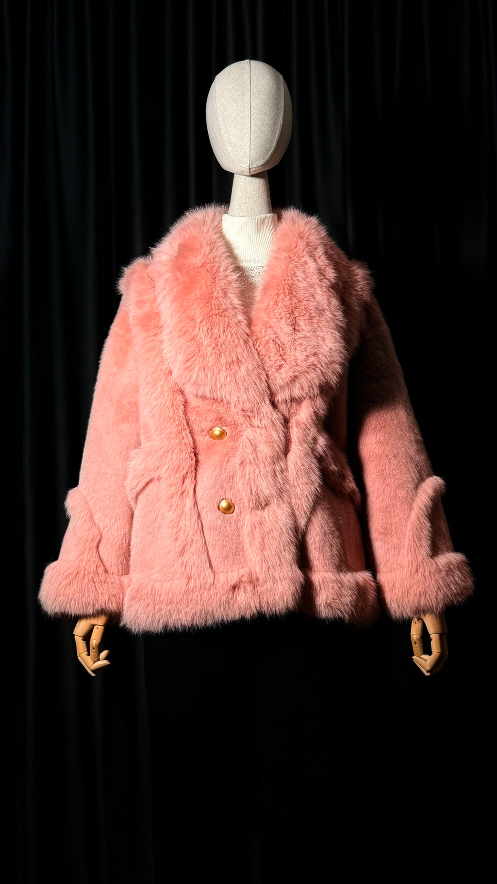 Pudra Pembe Düğmeli Kürk Ceket