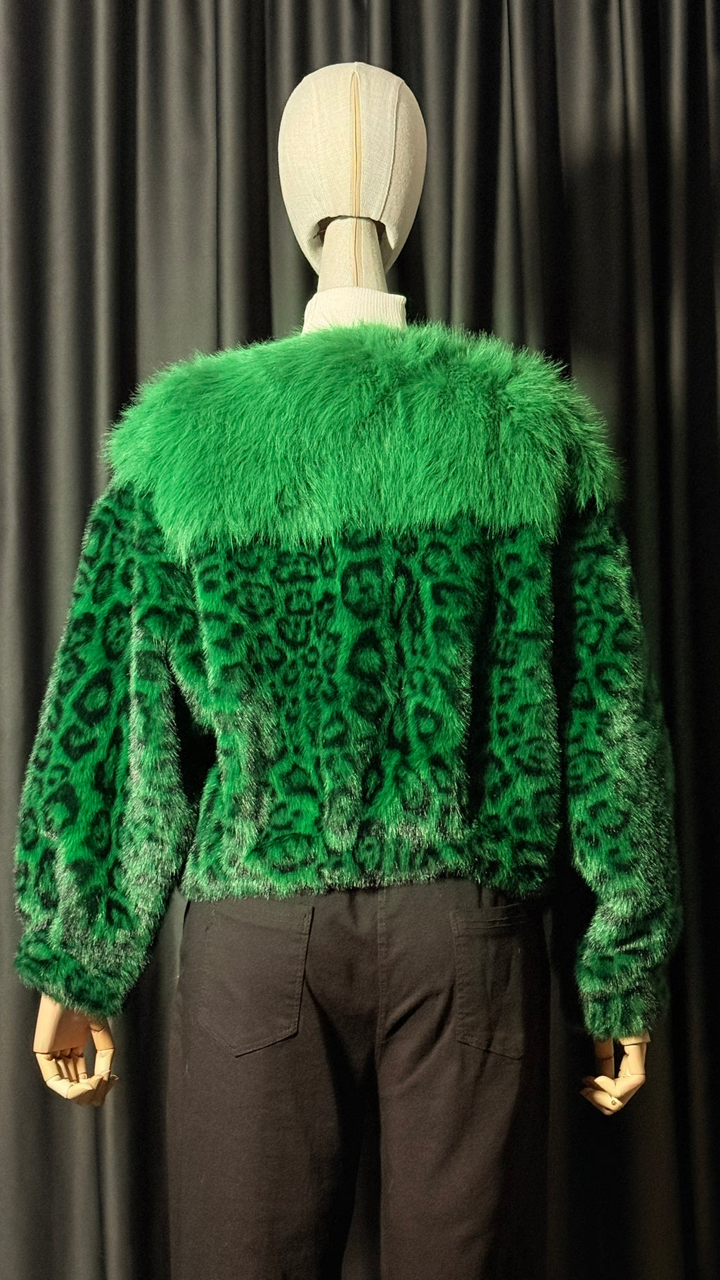 Yeşil Leopar Desenli Kürk Ceket