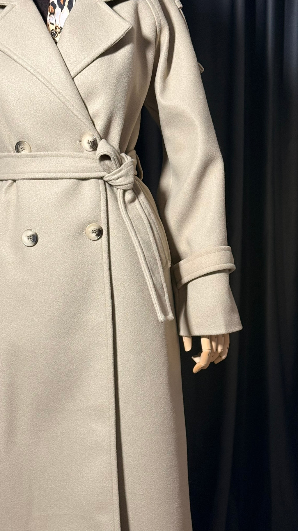 Krem Uzun Kaşe Kaban – Geniş Yaka