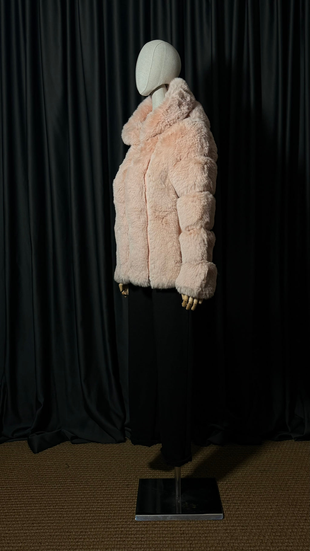 Pudra Kapüşonlu Kürk Mont