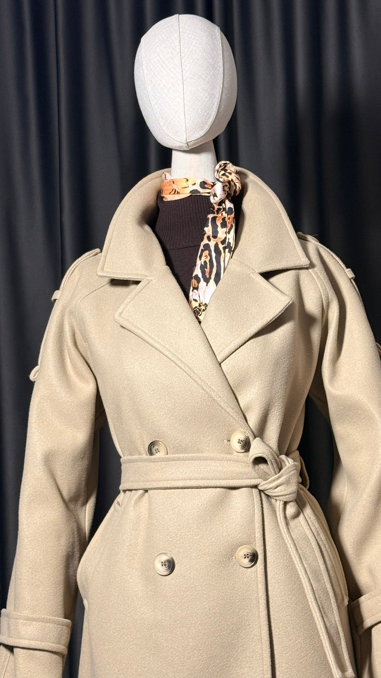 Krem Uzun Kaşe Kaban – Geniş Yaka