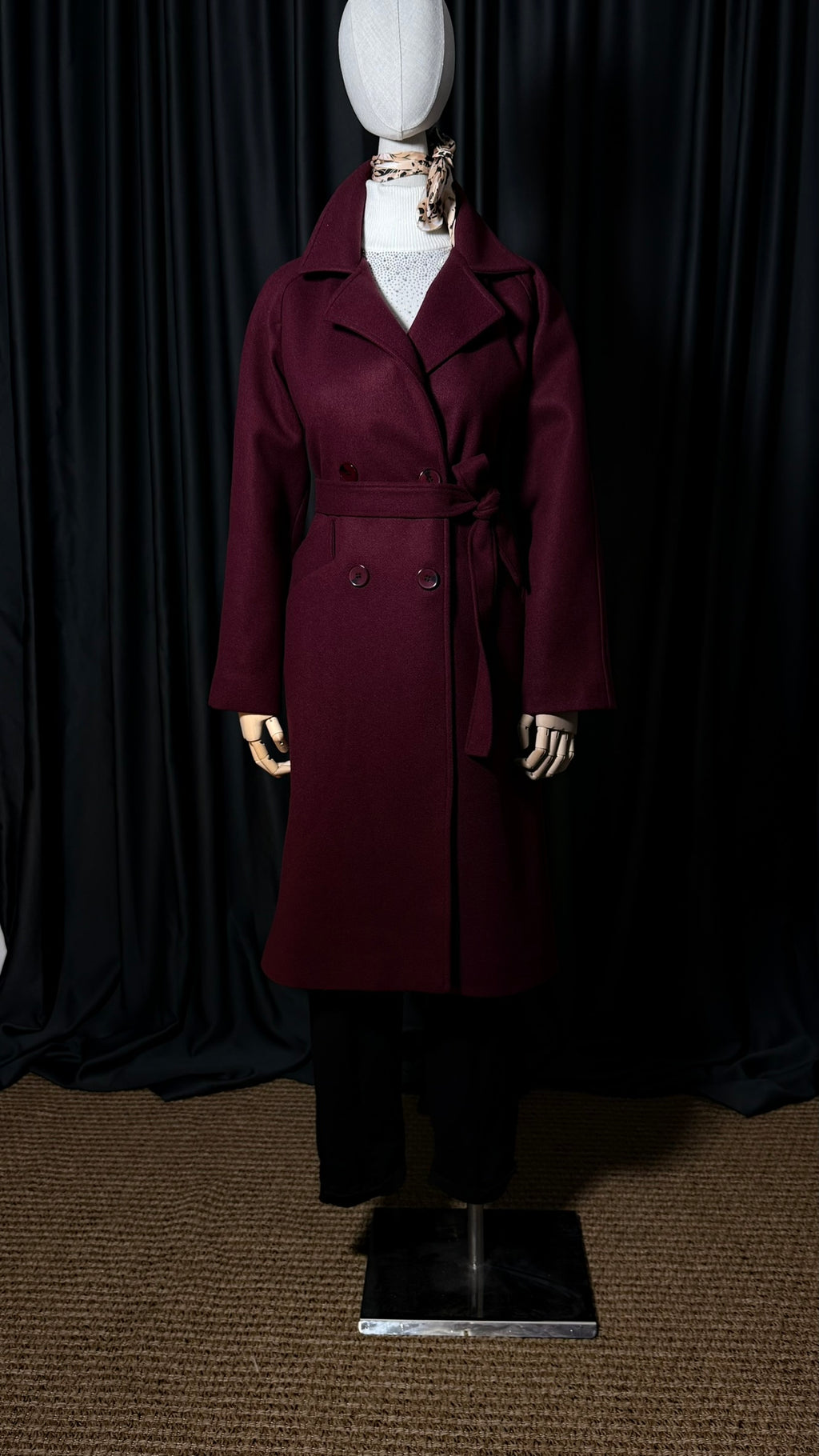 Bordo Uzun Kaşe Kaban – Kuşaklı Model