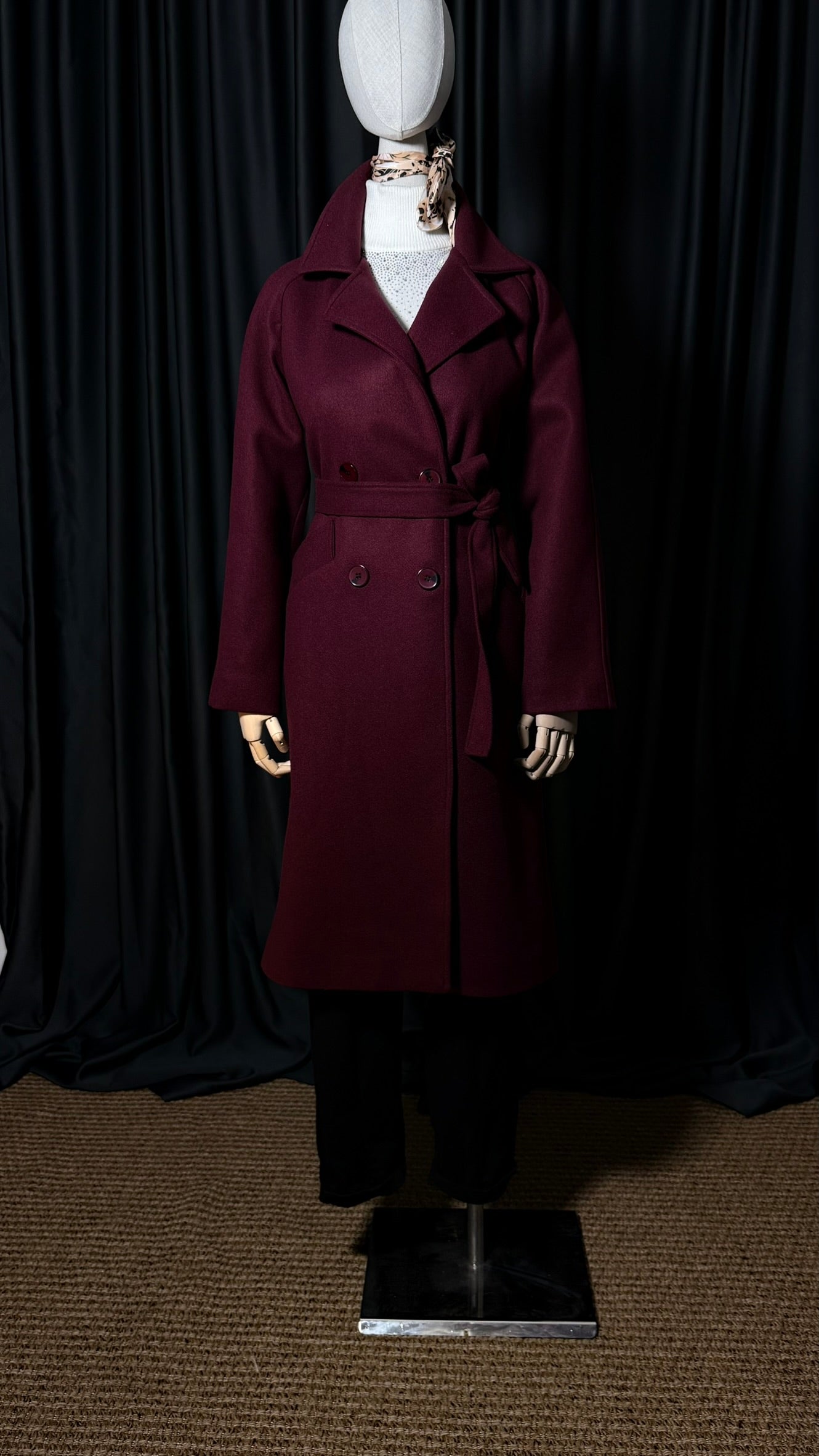 Bordo Uzun Kaşe Kaban – Kuşaklı Model