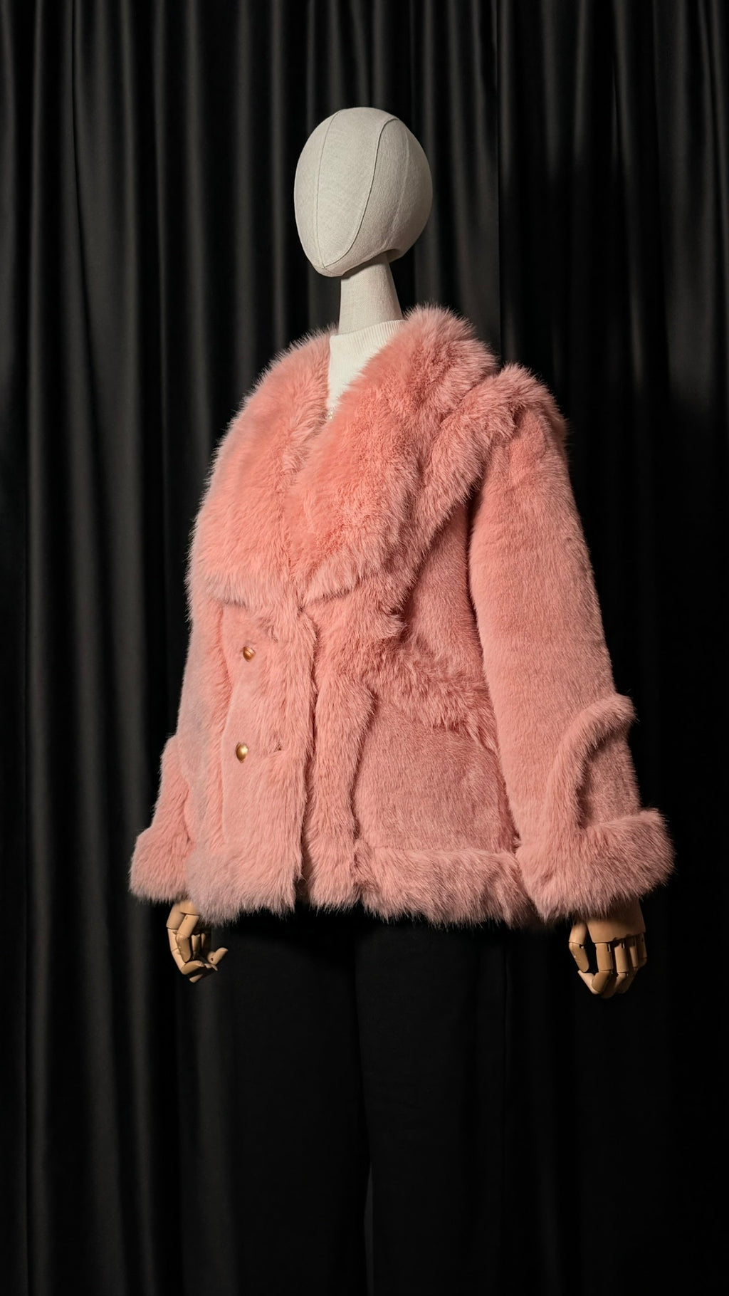 Pudra Pembe Düğmeli Kürk Ceket