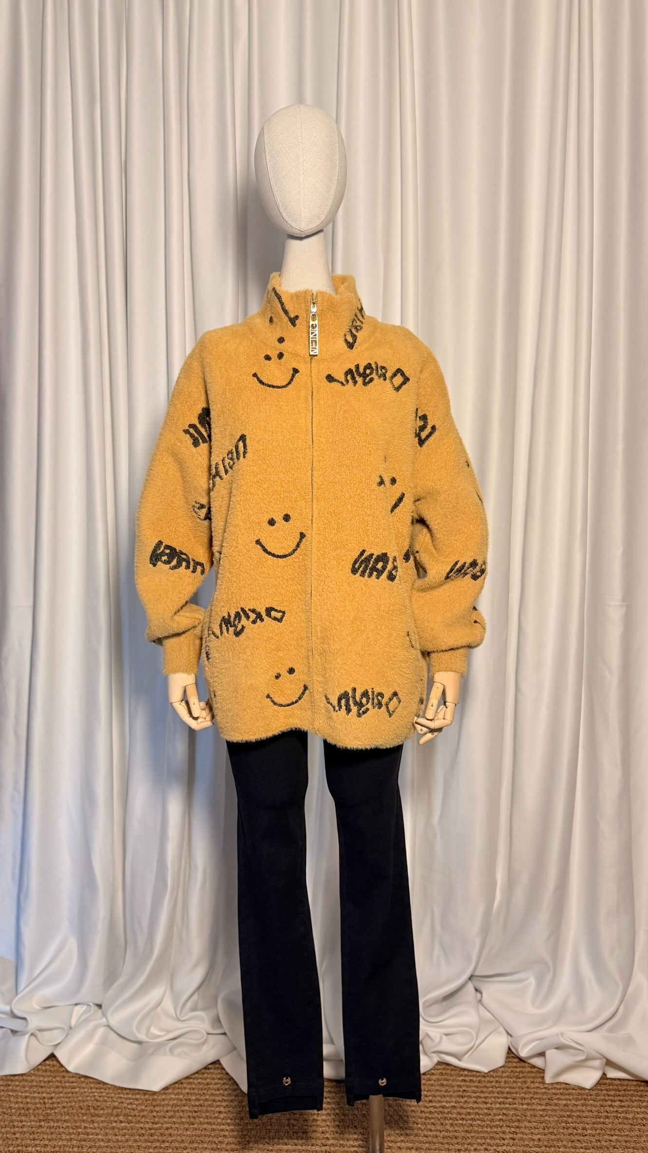 Hardal Renk Gülümseme Desenli Angora Kaşmir