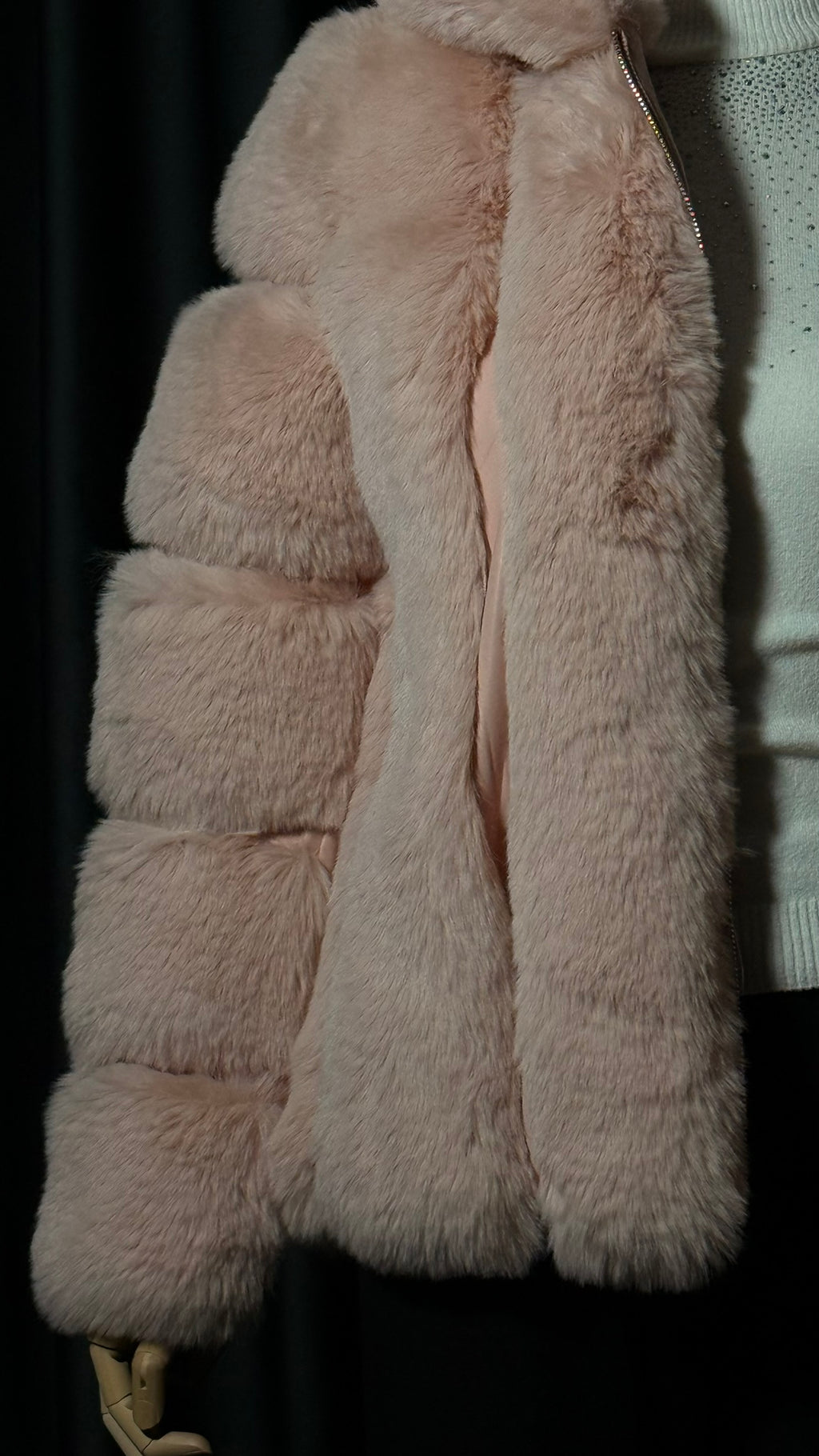 Pudra Kapüşonlu Kürk Mont