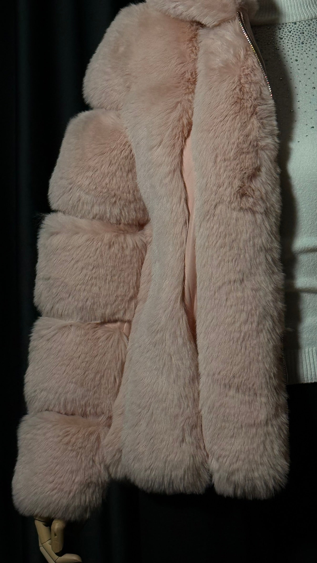 Pudra Kapüşonlu Kürk Mont