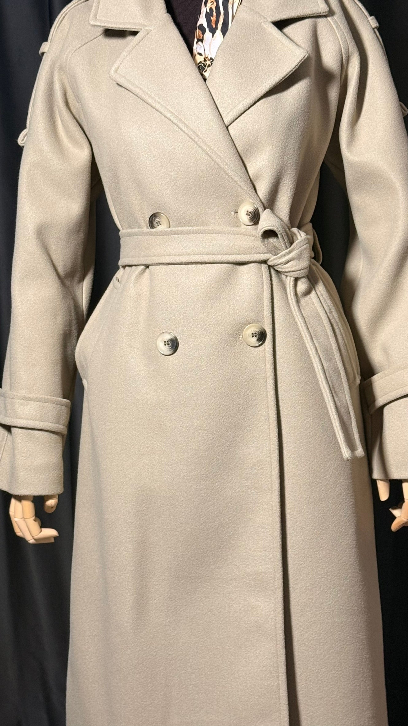 Krem Uzun Kaşe Kaban – Geniş Yaka