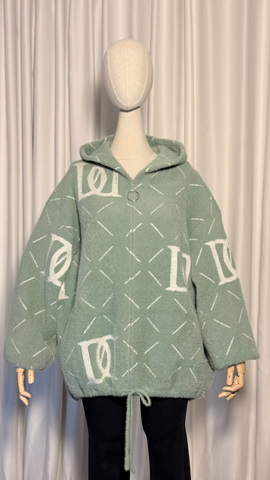 Mint Yeşili Desenli Kapüşonlu Angora