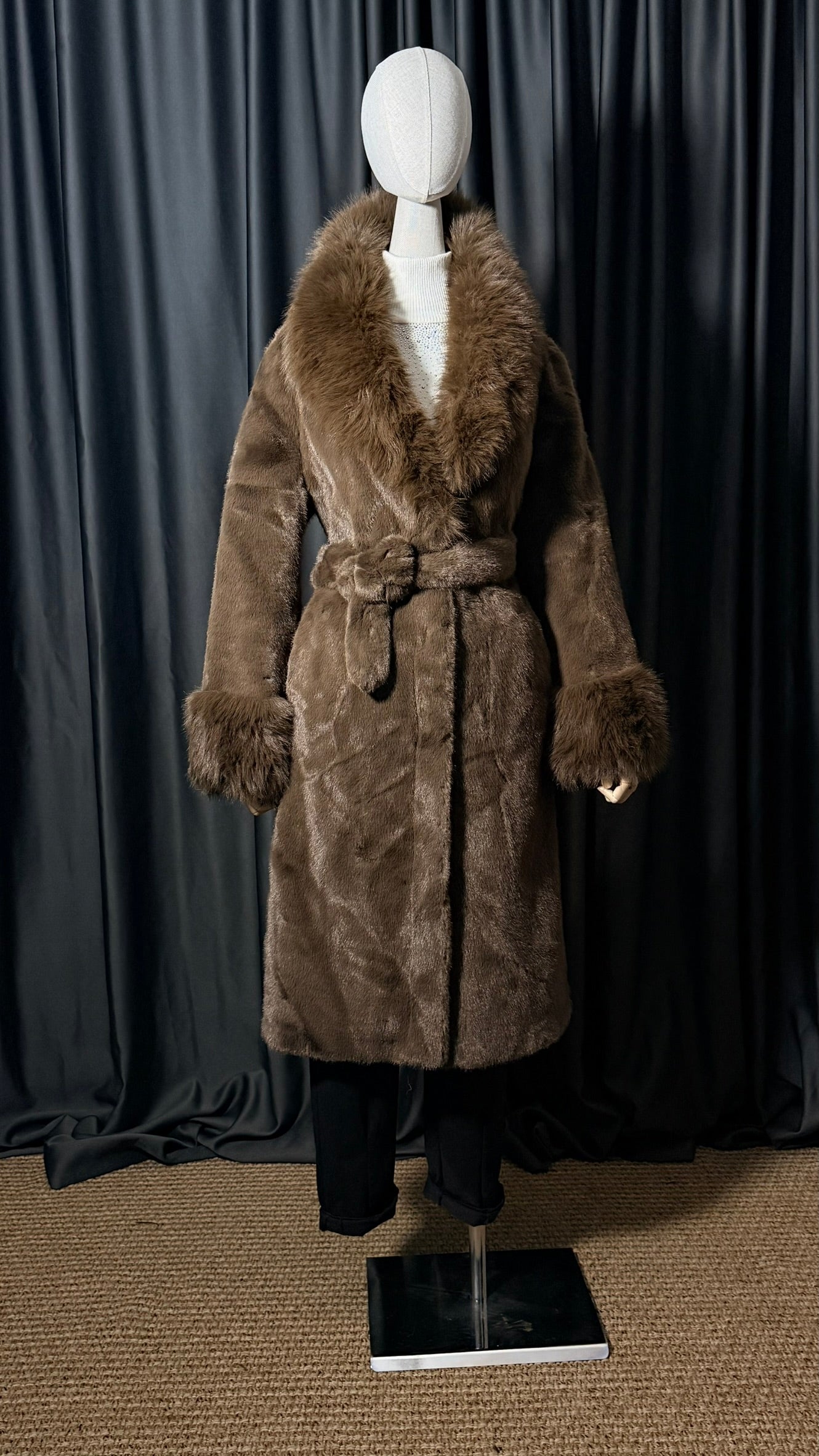 Kahverengi Kemerli Uzun Kürk Kaban – Lüks Seri