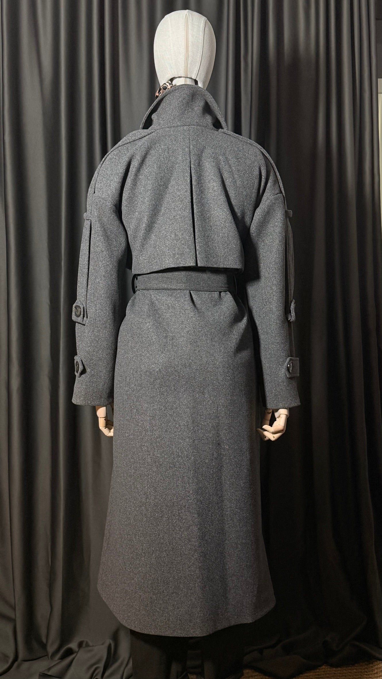 Koyu Gri Kuşaklı Kaşe Kaban – Basic Seri