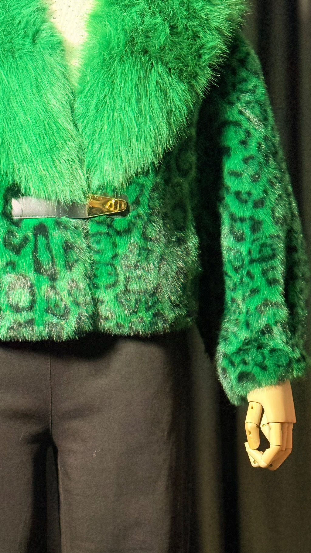 Yeşil Leopar Desenli Kürk Ceket