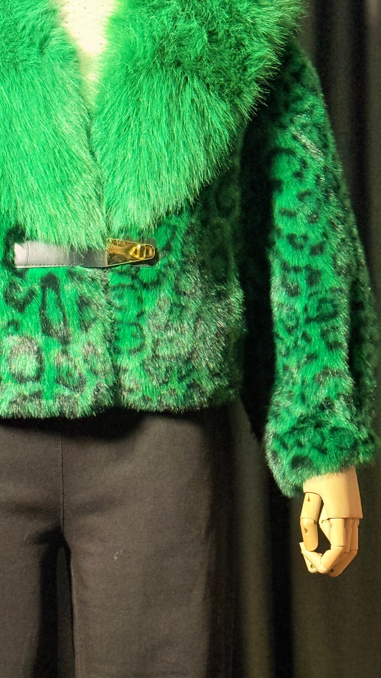 Yeşil Leopar Desenli Kürk Ceket