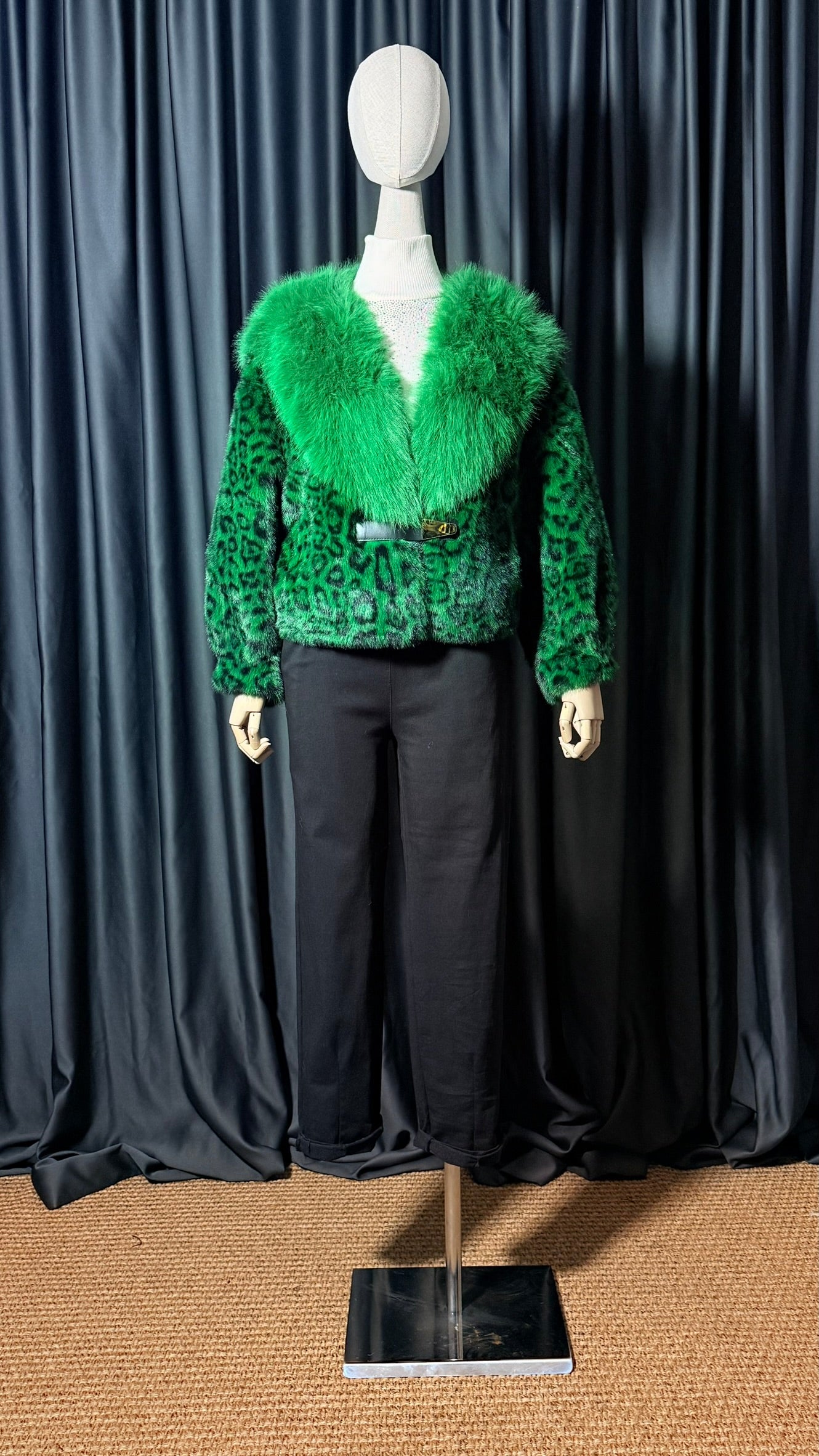 Yeşil Leopar Desenli Kürk Ceket