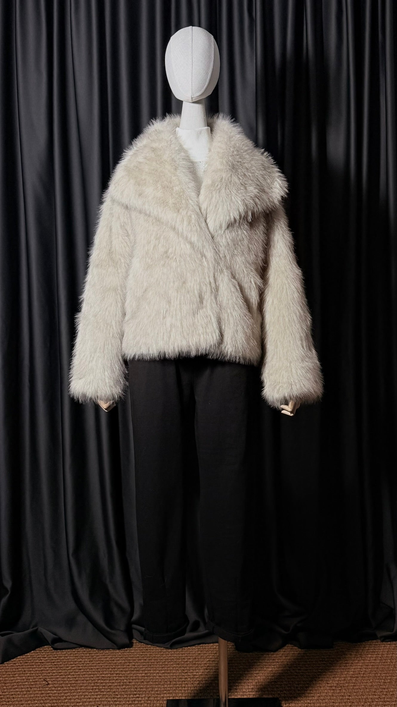 Krem Uzun Tüylü Suni Kürk Ceket