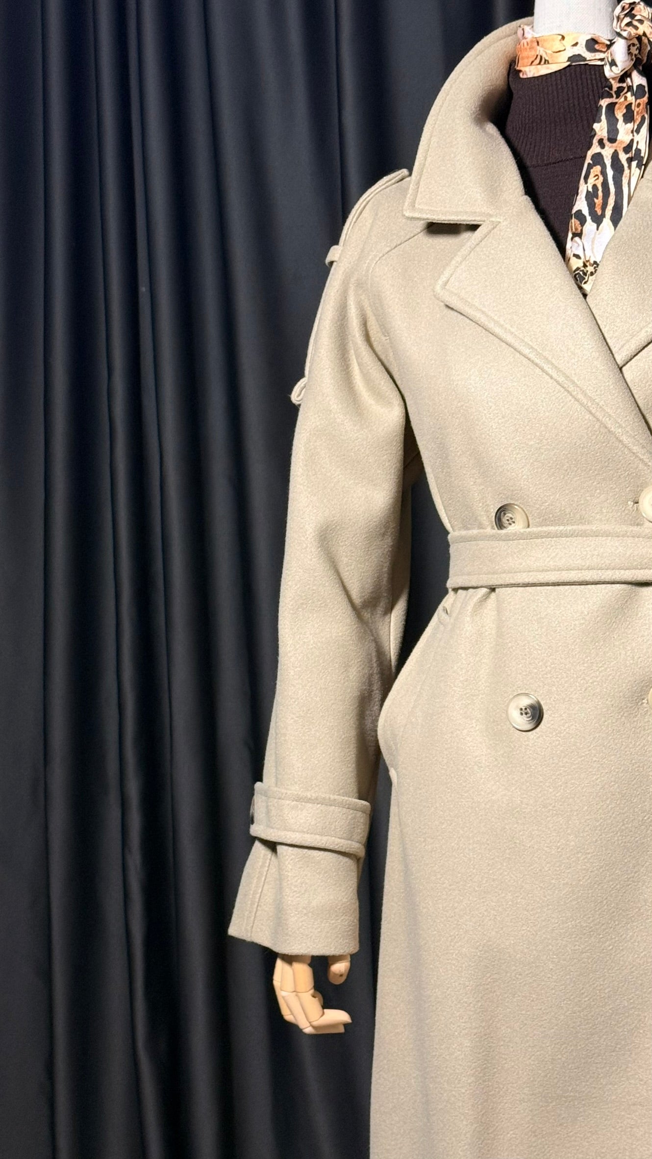 Krem Uzun Kaşe Kaban – Geniş Yaka