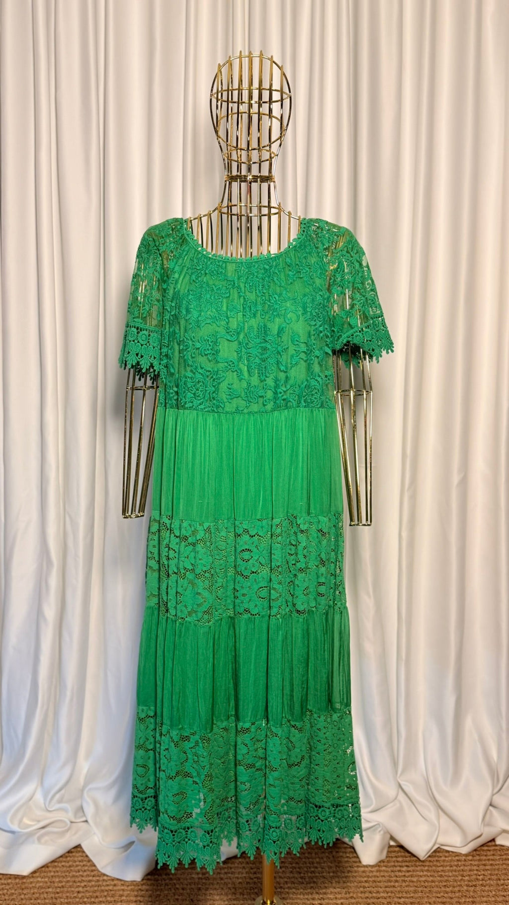 Mint Yeşili Dantelli Bohem Elbise