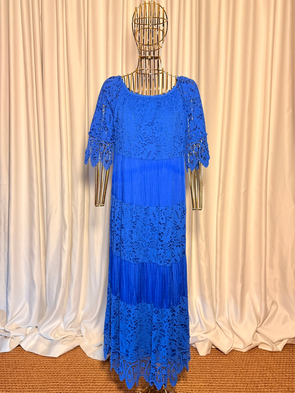 Kobalt Mavi Dantelli Bohem Elbise
