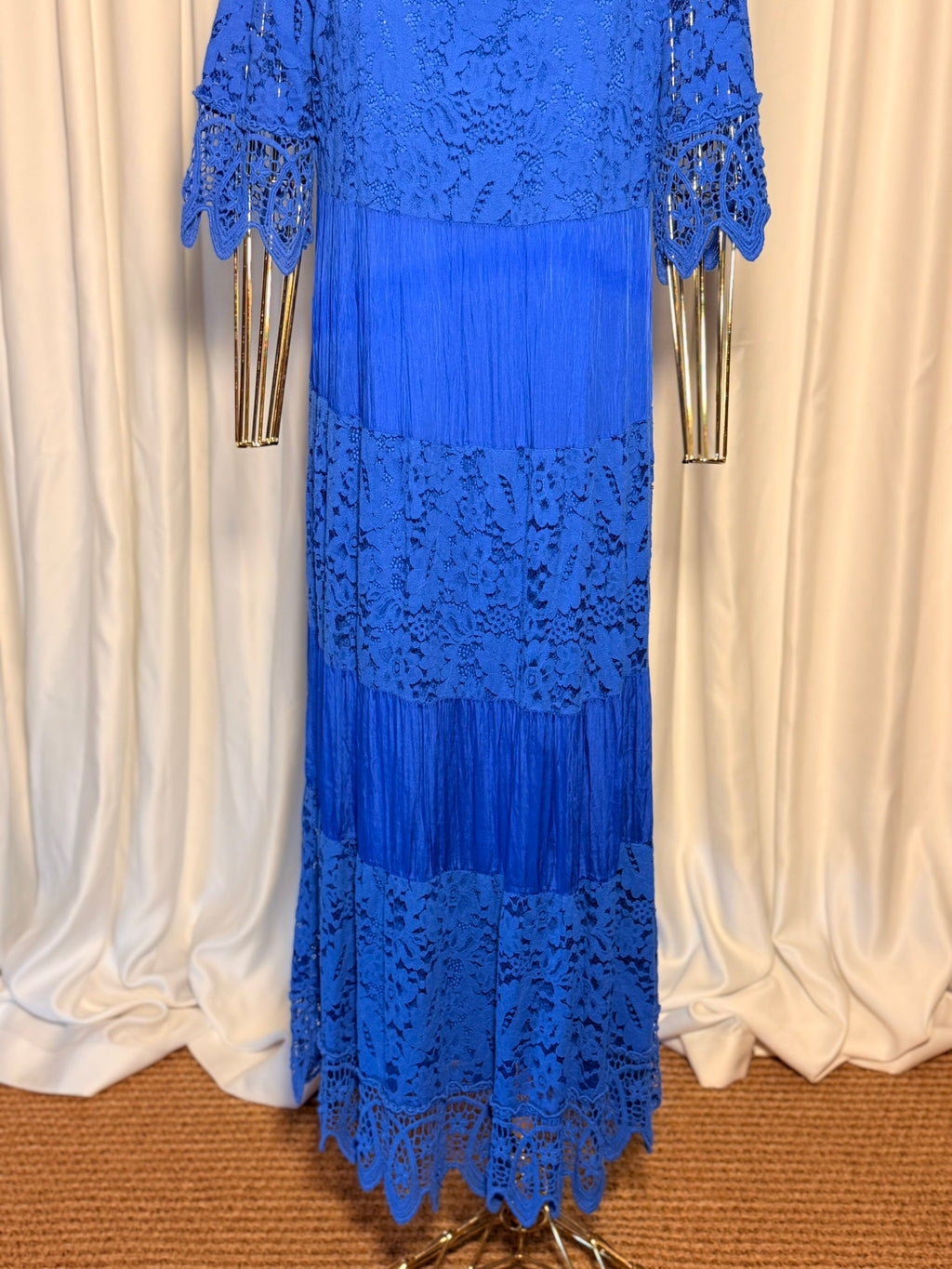 Kobalt Mavi Dantelli Bohem Elbise