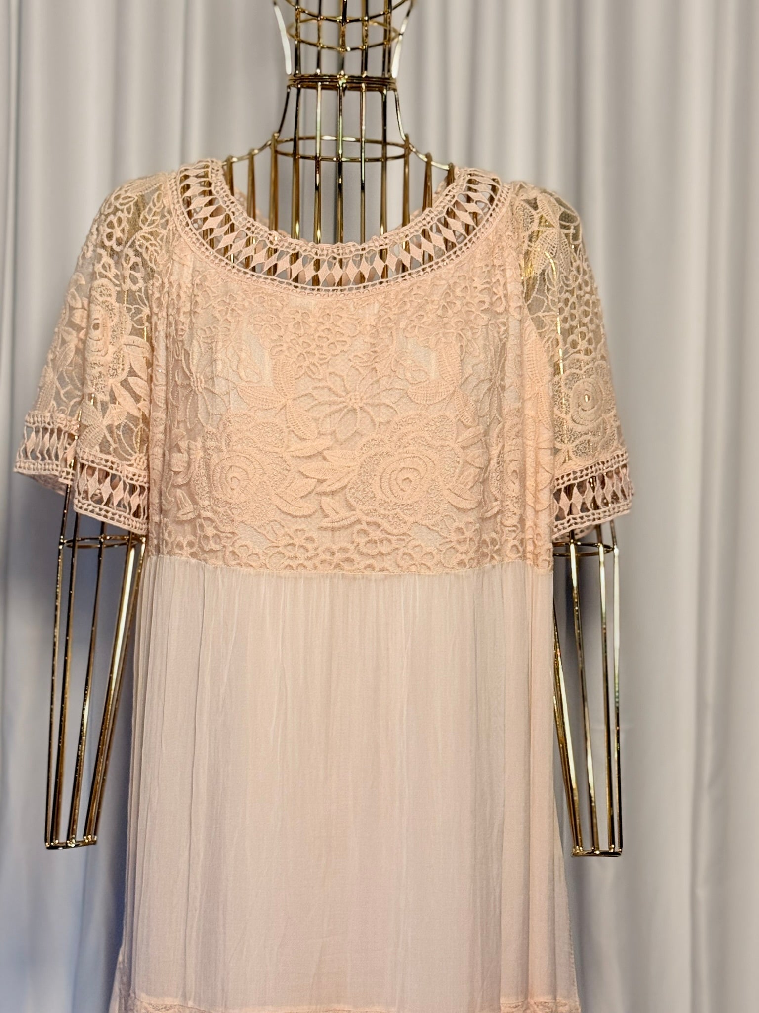 Krem Dantelli Bohem Elbise