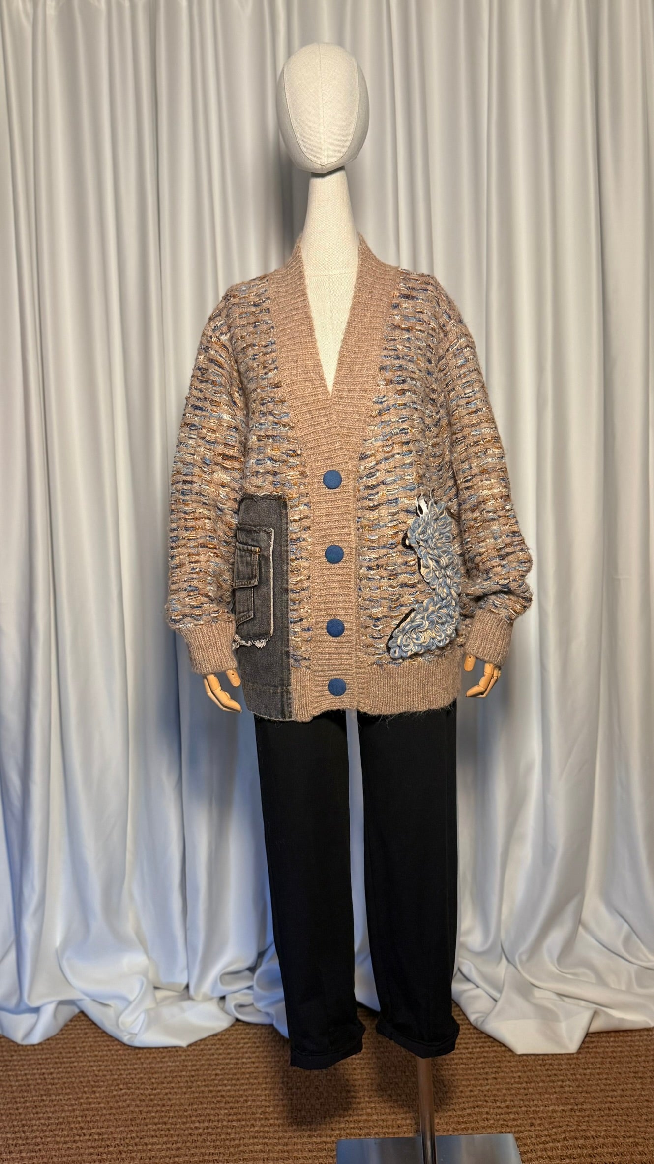 Kahverengi Patchwork Oversize Tasarım Hırka