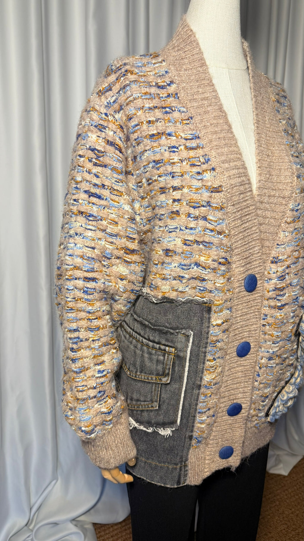 Kahverengi Patchwork Oversize Tasarım Hırka