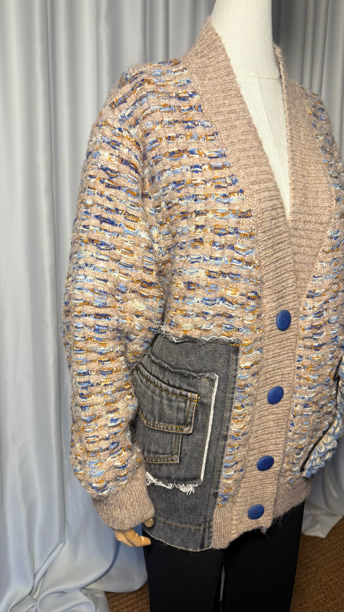 Kahverengi Patchwork Oversize Tasarım Hırka