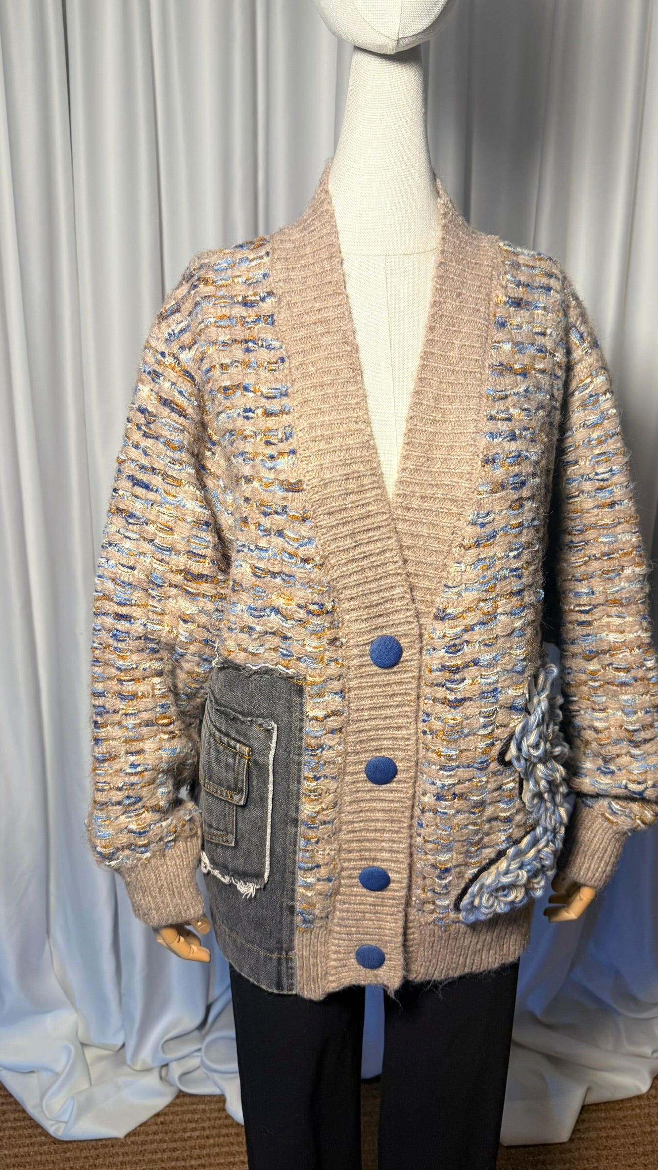 Kahverengi Patchwork Oversize Tasarım Hırka