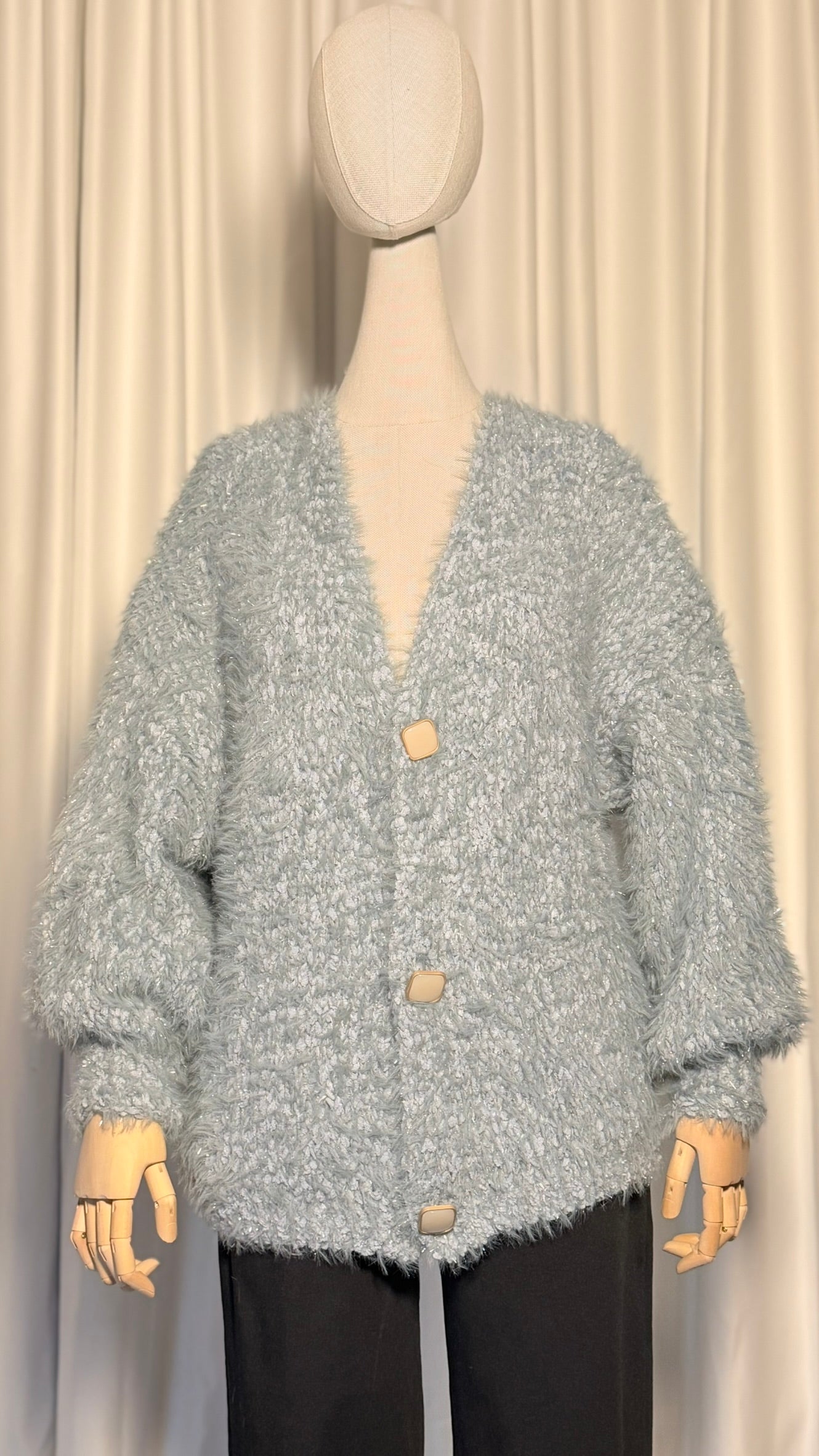 Mavi Tüylü Oversize Hırka