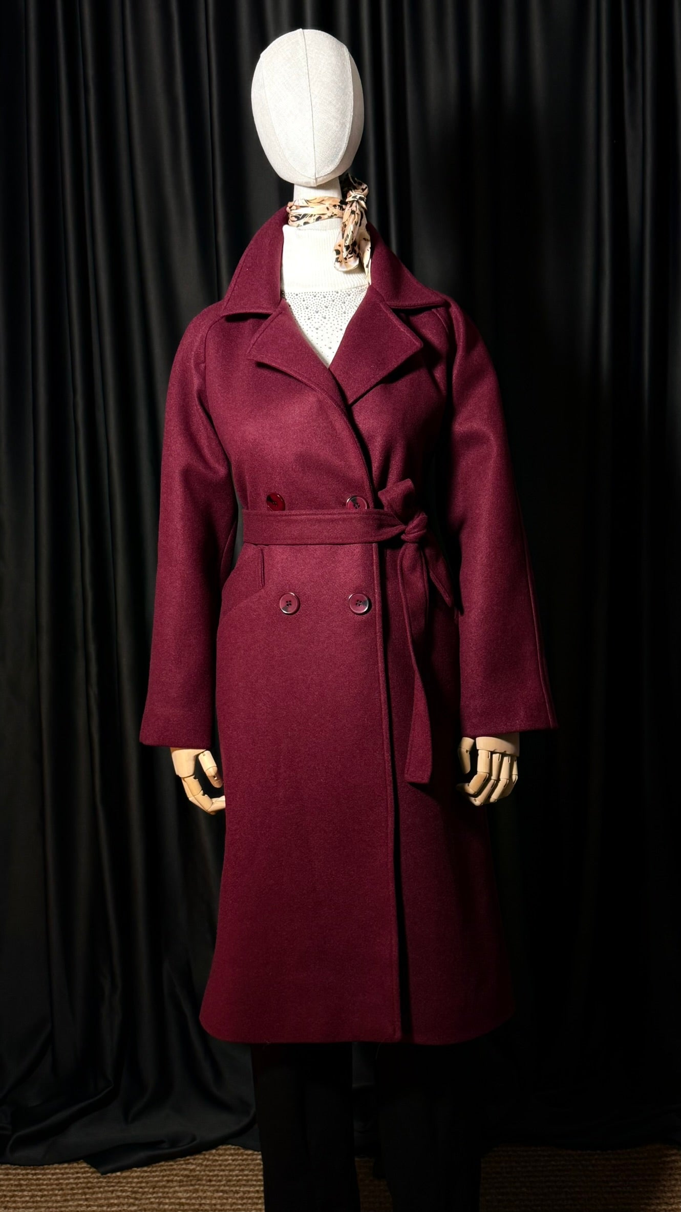 Bordo Uzun Kaşe Kaban – Kuşaklı Model