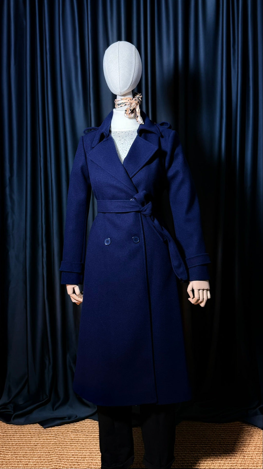 Lacivert Uzun Kaşe Kaban – Geniş Yaka