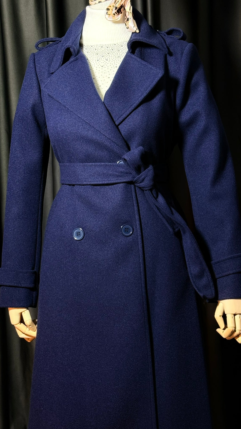 Lacivert Uzun Kaşe Kaban – Geniş Yaka