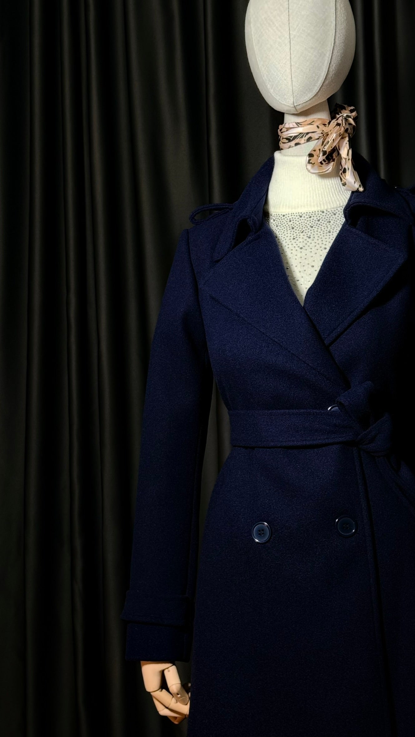 Lacivert Uzun Kaşe Kaban – Geniş Yaka