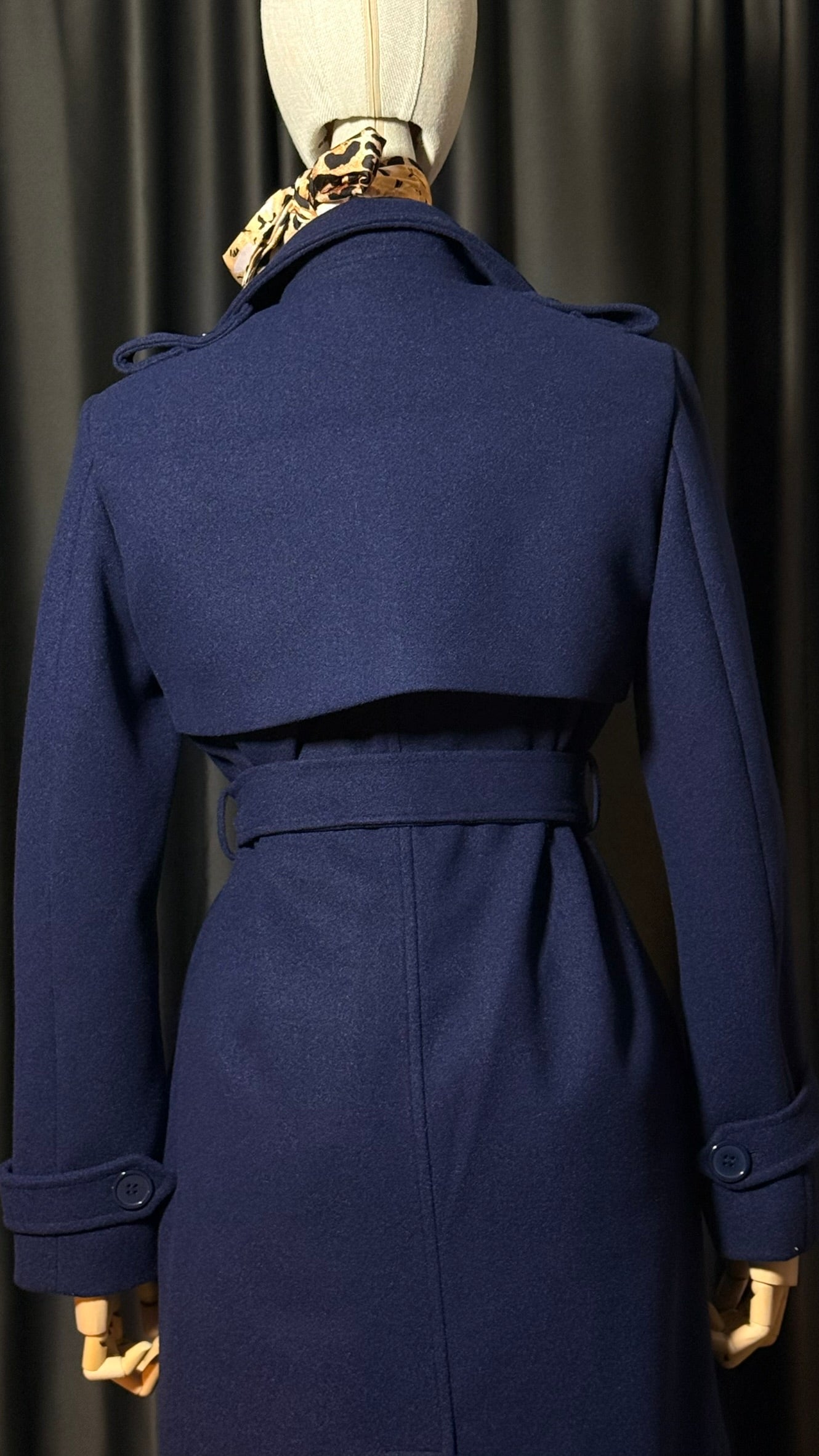 Lacivert Uzun Kaşe Kaban – Geniş Yaka