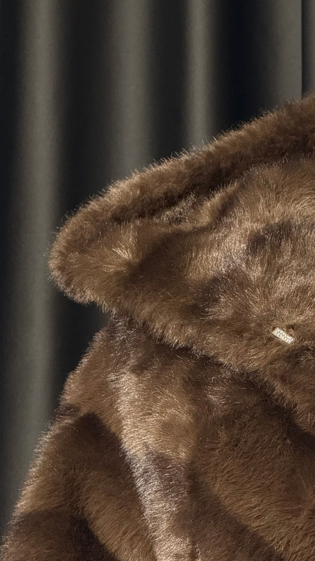 Çikolata Kahve Kapüşonlu Kürk Kaban