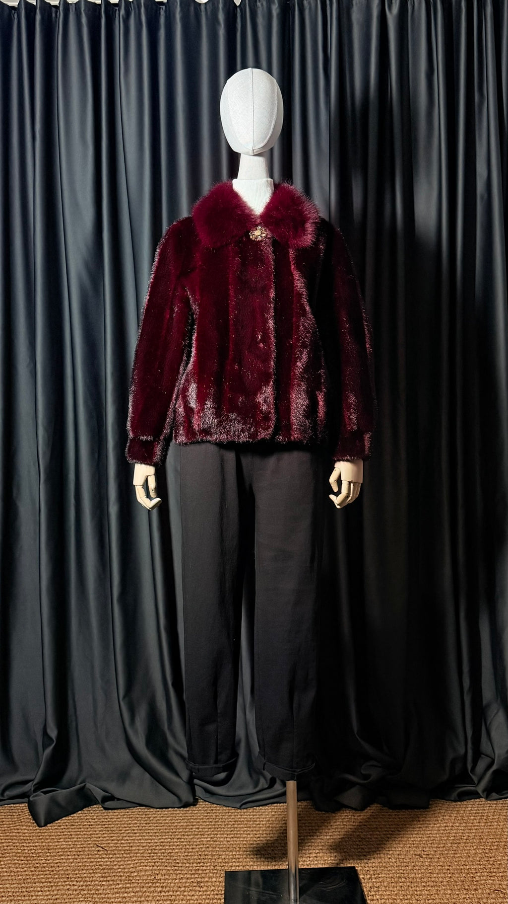 Bordo Taş Düğmeli Kürk Ceket