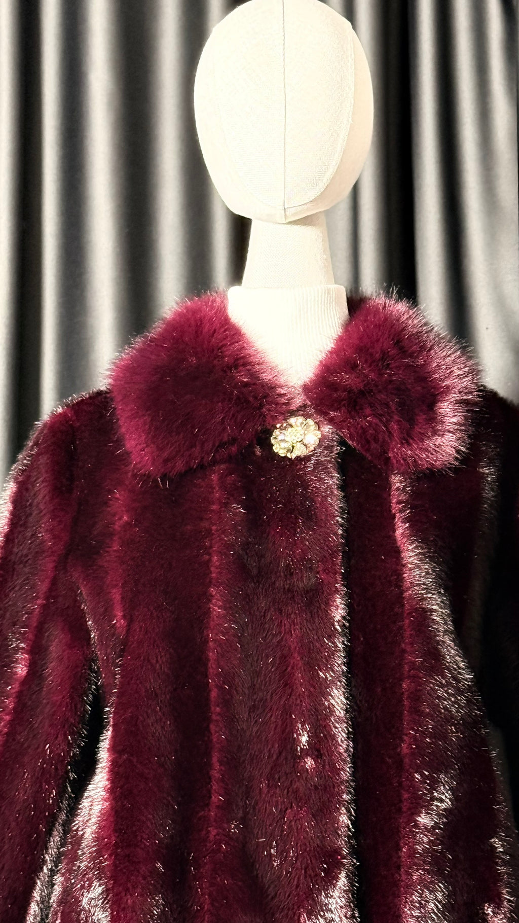 Bordo Taş Düğmeli Kürk Ceket