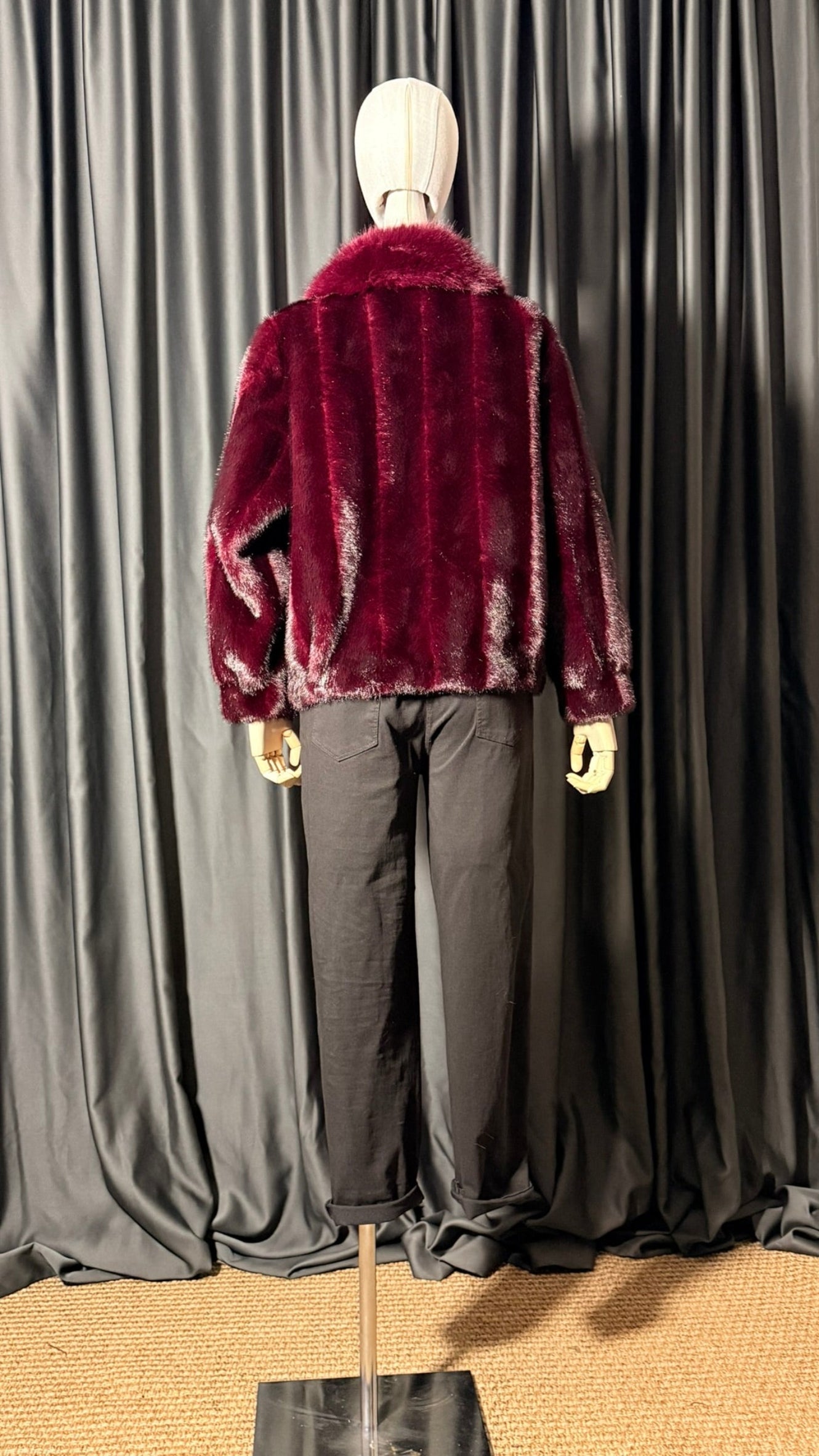 Bordo Taş Düğmeli Kürk Ceket