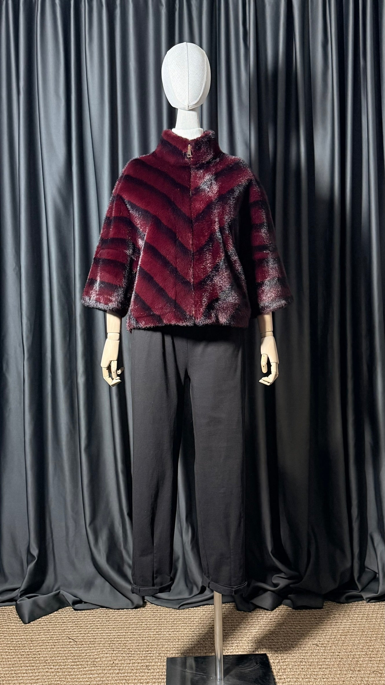 Bordo Kısa Kürk Ceket