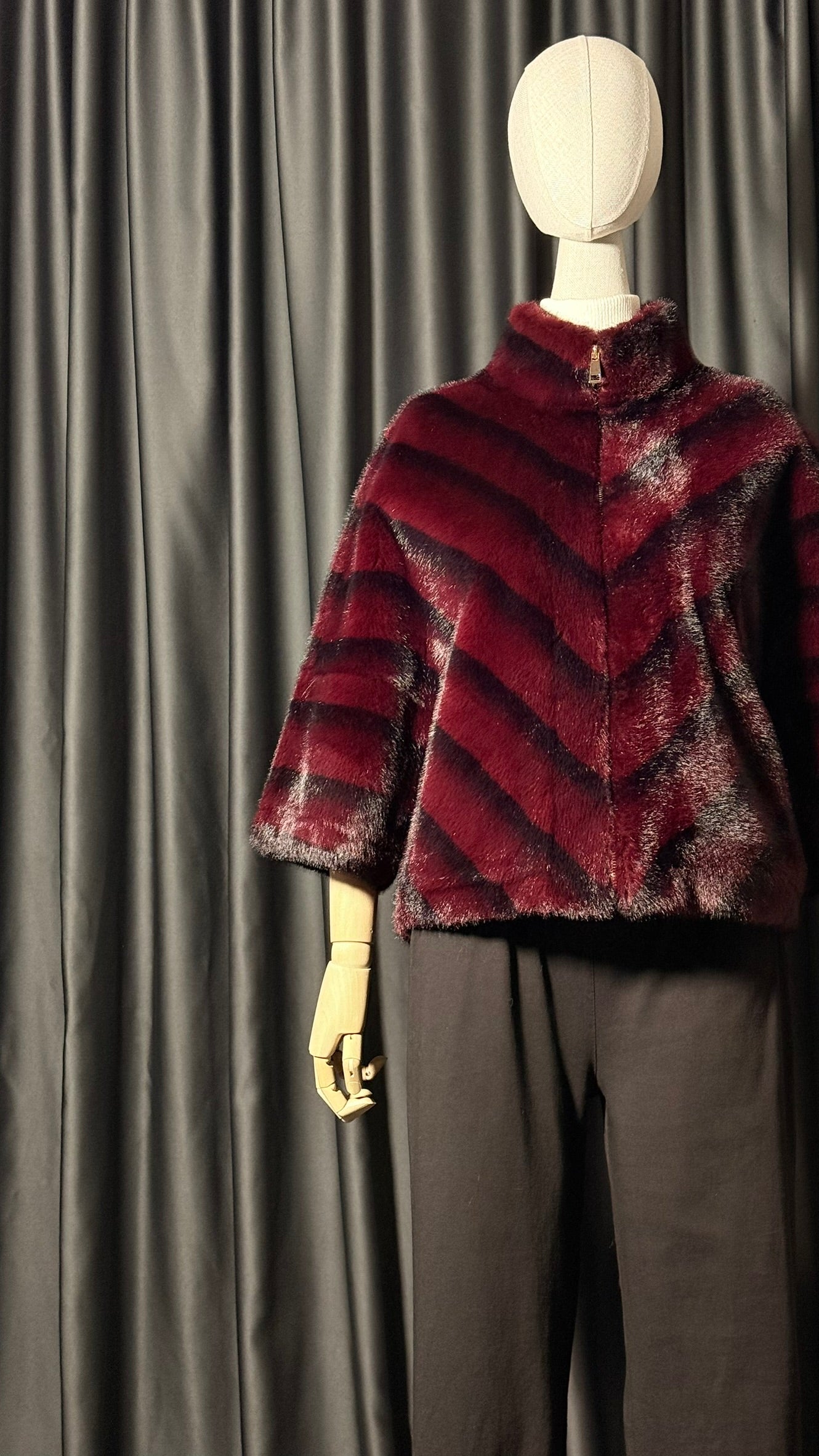 Bordo Kısa Kürk Ceket