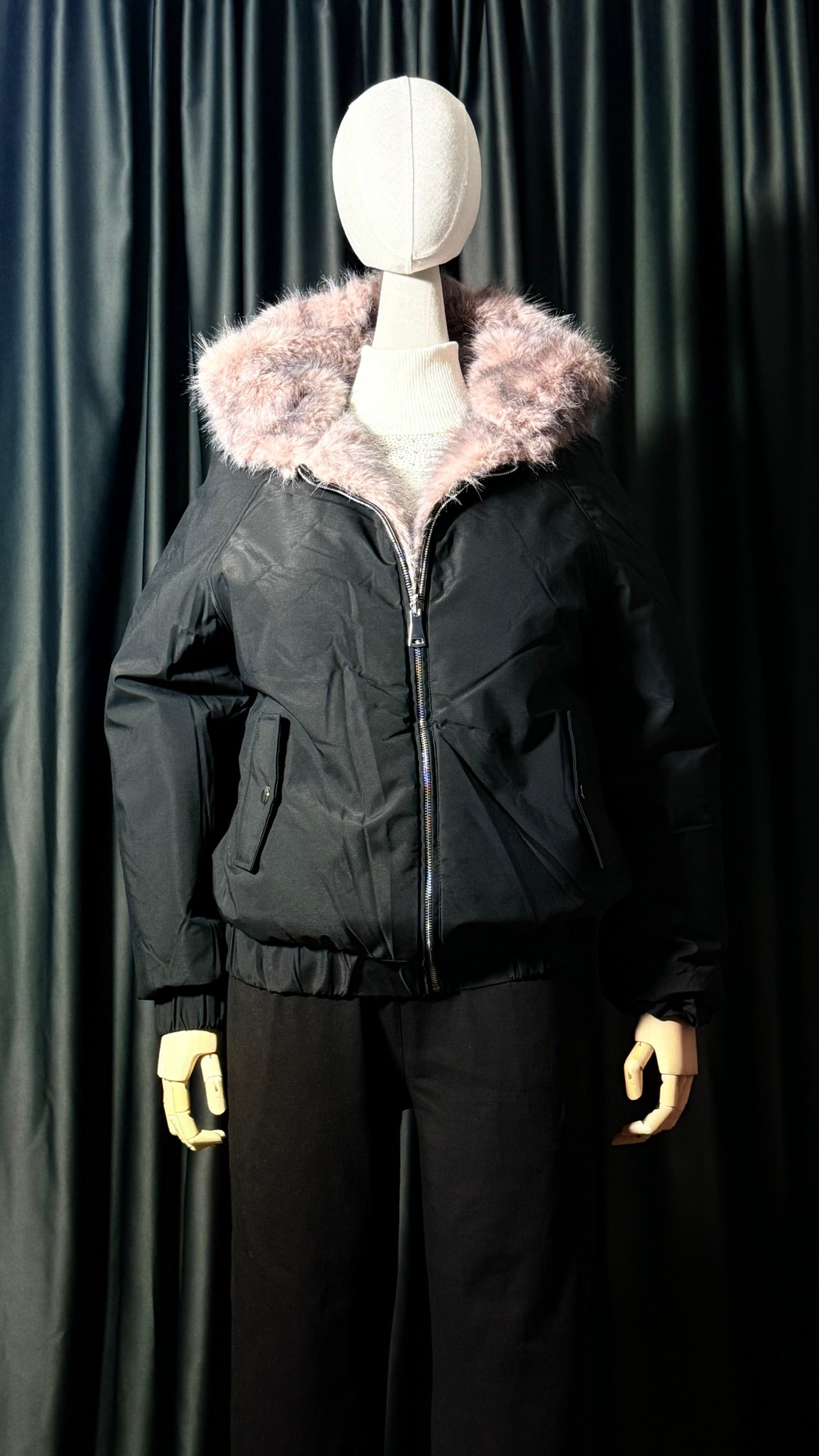 Gri Kapüşonlu Kürk Mont – Yumuşak Dokulu-Çift Taraflı