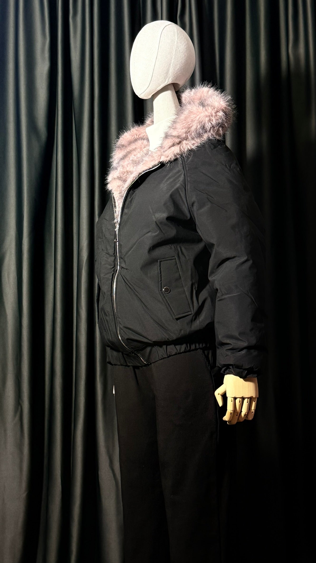 Gri Kapüşonlu Kürk Mont – Yumuşak Dokulu-Çift Taraflı