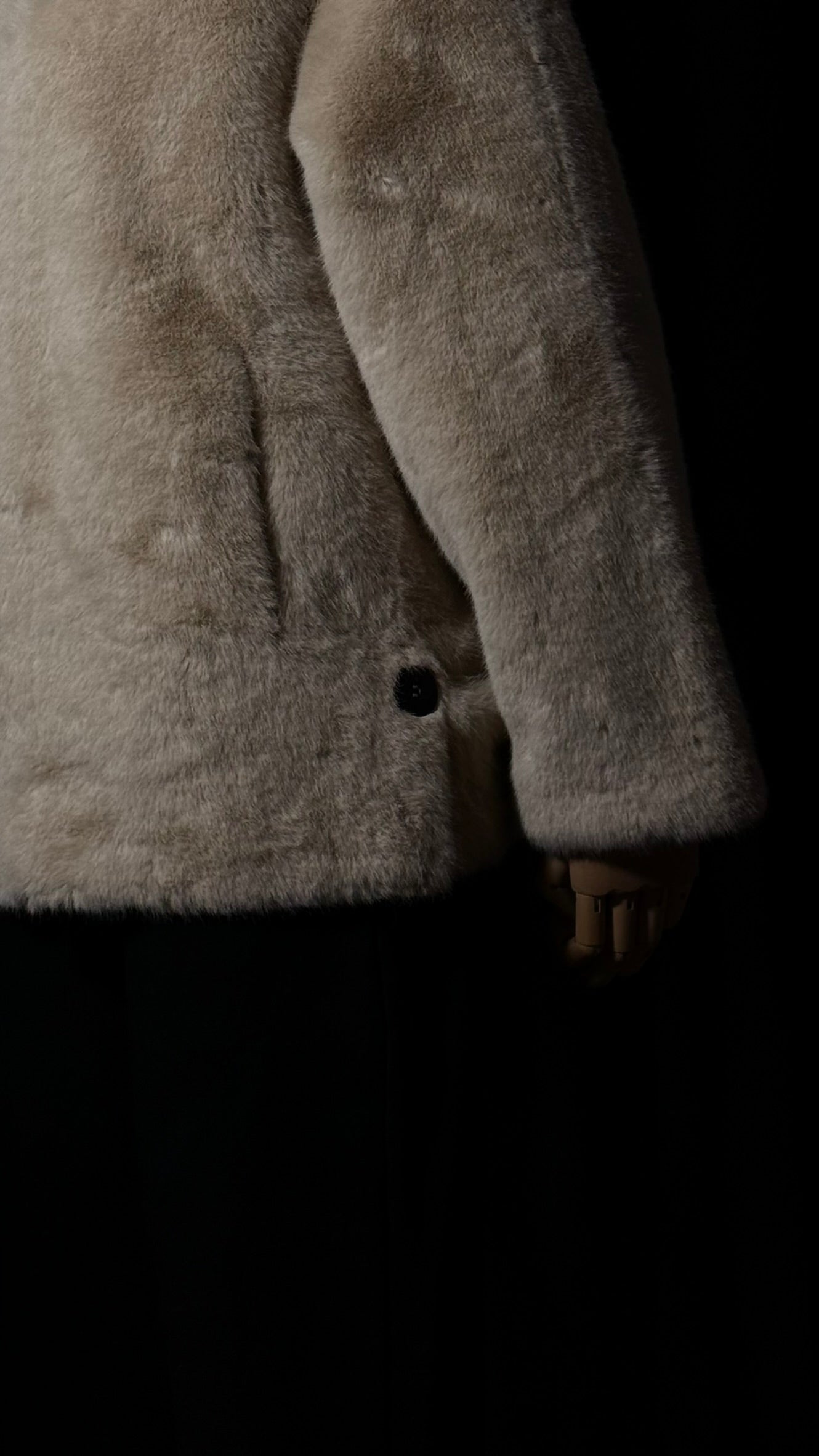 Krem Kapüşonlu Kürk Mont